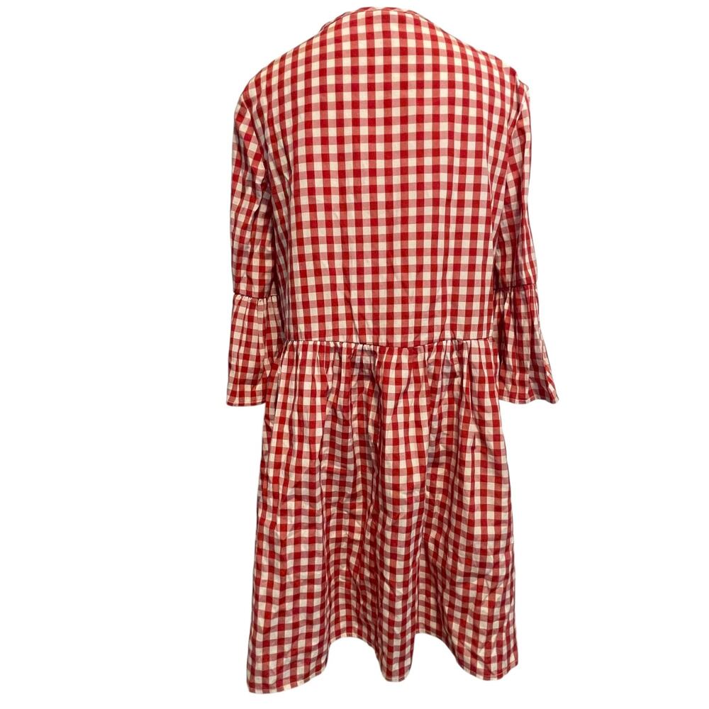 ASOS Gingham Babydoll Dress Womens Size 12 Red Tie Front Bell Sleeve Americana - Picture 3 of 9